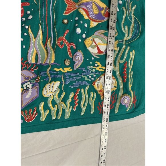 Vtg Copa Cabana Womens T shirt L Green Fish Underwater Treasure 80s Embellished - Picture 8 of 11